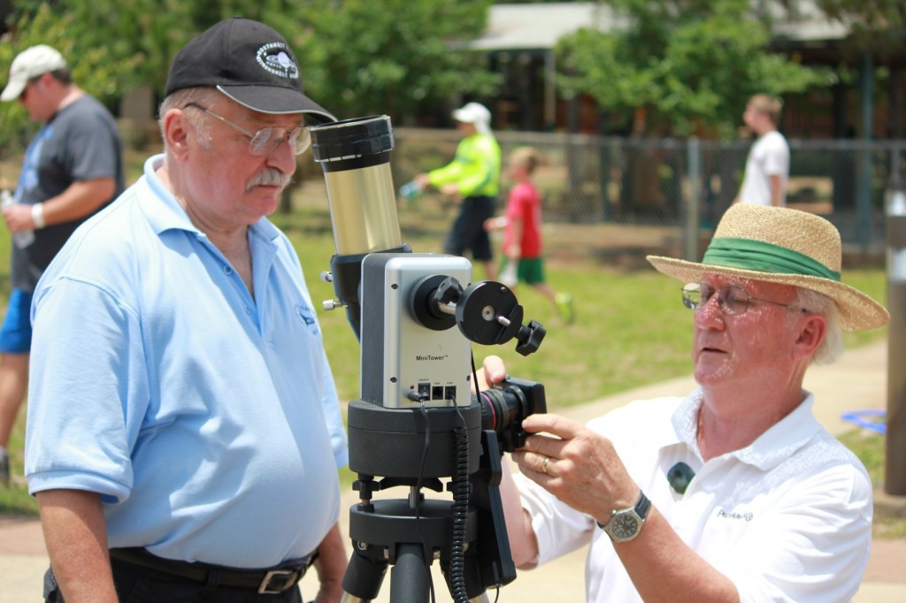 Ken attempts a solar photo through Dennis' H-alpha scope.