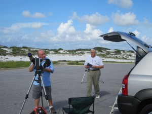 Dennis and Frank start setting up their telescopes.